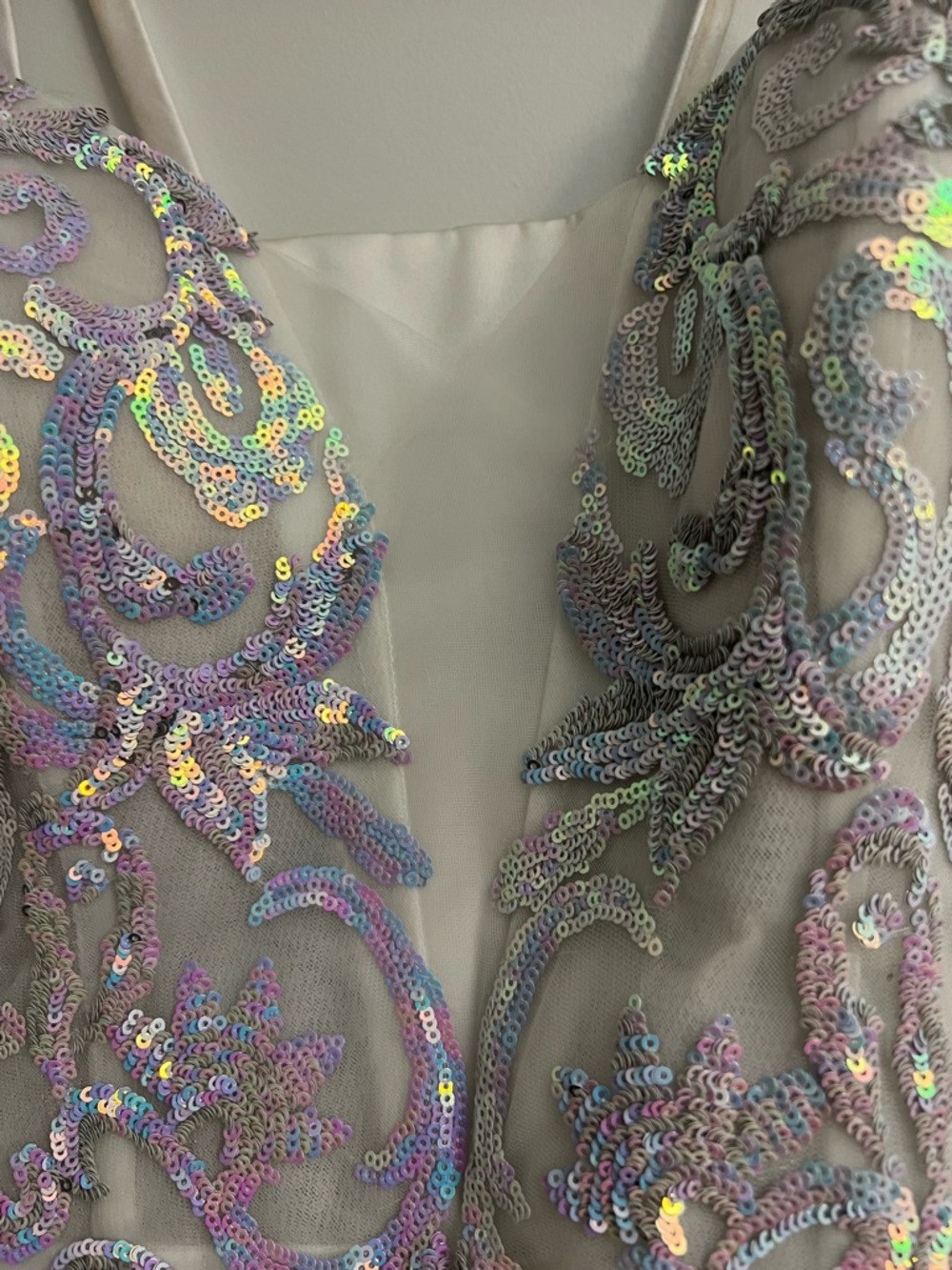 Angela & Alison Silver Sequin Bodice White Tulle Mermaid Gown - Picture 6 of 9